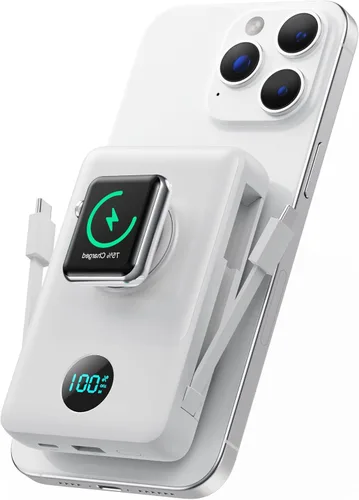 Miniatura 10 de Cargador portátil magnético para MagSafe con cable integrado, cargador para iWatch, banco de energía inalámbrico de 10800mAh, artículos esenciales