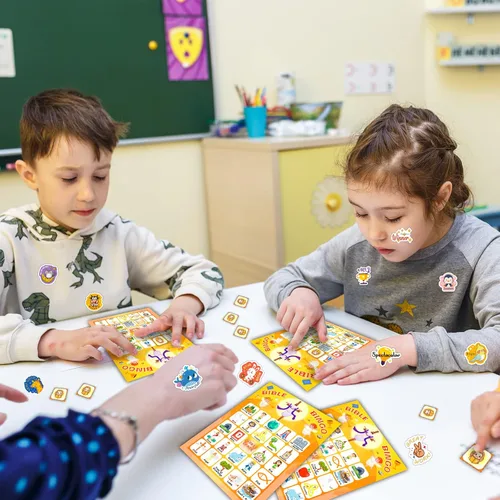 Miniatura 6 de HomSeon Tarjetas de bingo bíblicas para 24 jugadores, juego de bingo cristiano para niños con calcomanías de Punny Jesús, juego cristiano religioso