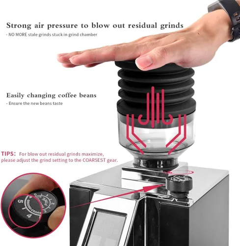 Miniatura 3 de Tolva de dosis única compatible con Eureka Mignon Espresso Coffee Grinder de silicona para soplar granos de café residuales (tolva elevada)