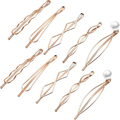 Miniatura 10 de 10 pinzas y pasadores geométricos de metal para el cabello, accesorios minimalistas para el cabello para mujeres y niñas, bodas y peinados (negro)