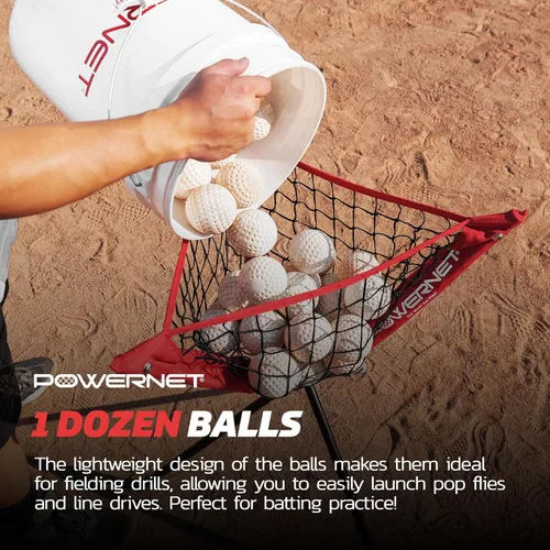 Miniatura 6 de PowerNet Launch F-lite Softball & Baseball Pitching Machine, Dimpled Practice Balls, Bucket of Baseballs, Coaching Bucket Bundle for Pitching