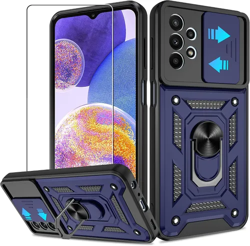 Miniatura 142 de ATUMP Funda para T-Mobile Revvl V Plus 5G con protector de pantalla HD con cubierta de cámara deslizante, soporte de anillo de rotación de 360° Negro