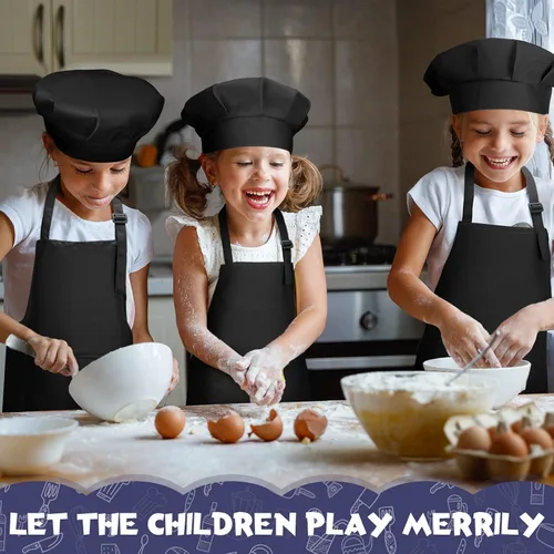 Miniatura 6 de Juego de 40 piezas de delantal de chef para niños y niñas, delantales de chef a granel para cocinar, pintura, delantal con babero para niños de 7 a