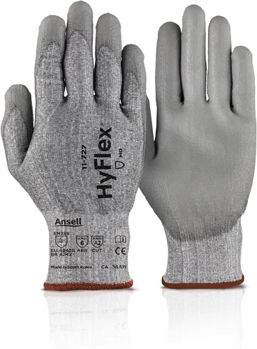 Ansell HyFlex 11-727 Ultralight Cut-Resistant Industrial Gloves w/Reinforced Palm for Machinery, Auto, Warehousing Grey