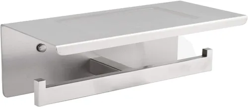 Soporte de papel higiénico de baño con estante, soporte de papel higiénico de doble rollo de acero inoxidable, montaje en pared doble para Cepillado