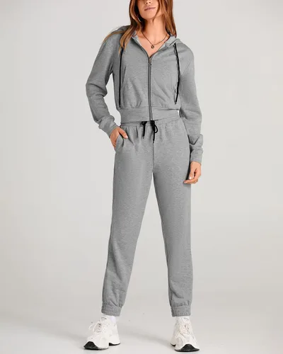 Miniatura 4 de Amkoyam Conjunto de dos piezas para mujer, de manga larga, con cremallera, sudadera con capucha y pantalones largos