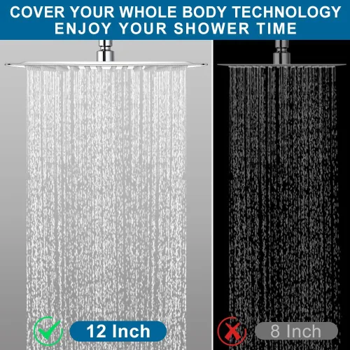 Miniatura 3 de ALL METAL - Cabezal de ducha de lluvia negro mate, cabezal de ducha grande de acero inoxidable de 12 pulgadas con brazo de extensión ajustable