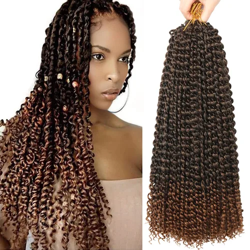 Miniatura 15 de Cabello Passion Twist de 30 pulgadas, cabello rubio de ondas de agua con ganchillo para mujeres, cabello rubio Passion Twist de ganchillo largo 27#