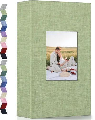 Miniatura 42 de Álbum de fotos popotop 4x6 - 100 fotos, libros de fotos con 100 bolsillos verticales, álbumes con cubierta de lino para fotos familiares, de boda