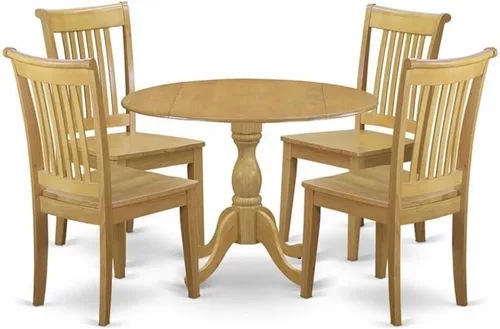 Miniatura 9 de East West Furniture DMPO3-OAK-C - Juego de mesa de comedor moderno de 3 piezas que contiene una mesa redonda de madera con gotas y 2 sillas