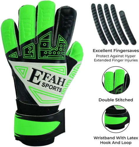 Miniatura 2 de Guantes de portero de fútbol para niños, jóvenes, guantes de portero de fútbol con protección para dedos y agarres dobles en la muñeca Verde
