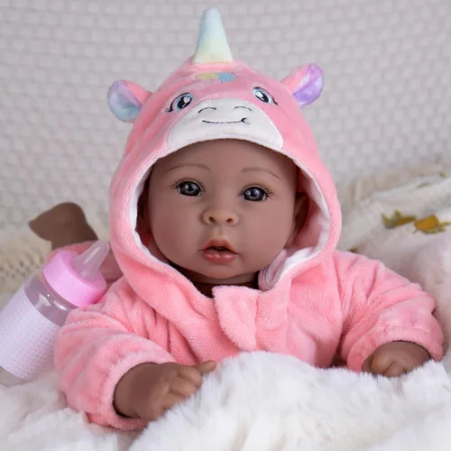 Miniatura 3 de Aori Muñecas Bebé Negras de 17 Pulgadas, Muñeca Negra Realista con Cuerpo Suave de Peso Ligero y Trajes Rosas para Niñas de 3+ Juego