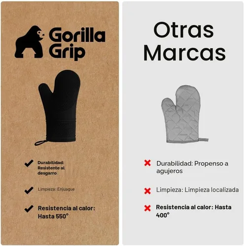 Miniatura 7 de GORILLA GRIP Guantes de horno de silicona suave sin BPA, resistentes al calor e impermeables, guantes de seguridad para cocinar, forro de algodón