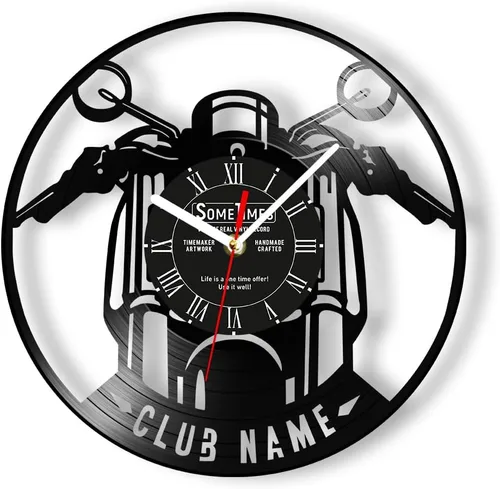 Miniatura 10 de The Geeky Days Reloj de pared con disco de vinilo para motocicleta, con nombre personalizado, 7 colores cambiantes, para motocicletas, garaje, reloj