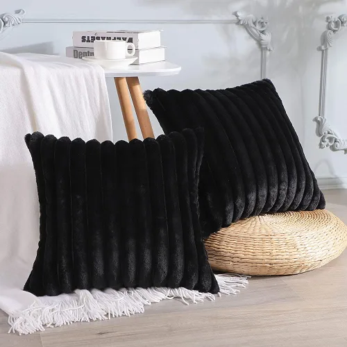Miniatura 21 de Soleebee Juego de 2 fundas de cojín, terciopelo suave, acogedoras, pelo sintético de conejo, sofá, cama, silla, decorativa para el hogar, 22 x 22