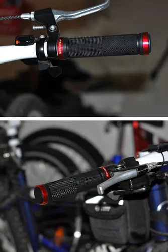 Miniatura 6 de TOPCABIN - Puños de manillar de bicicleta de doble bloqueo - Puños de goma cómodos para BMX y bicicleta de montaña Rojo