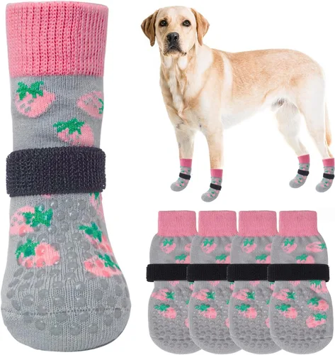Miniatura 17 de SCENEREAL 6 piezas de calcetines antideslizantes para perros para prevenir lamido de patas para pavimento caliente/frío, calcetines de agarre