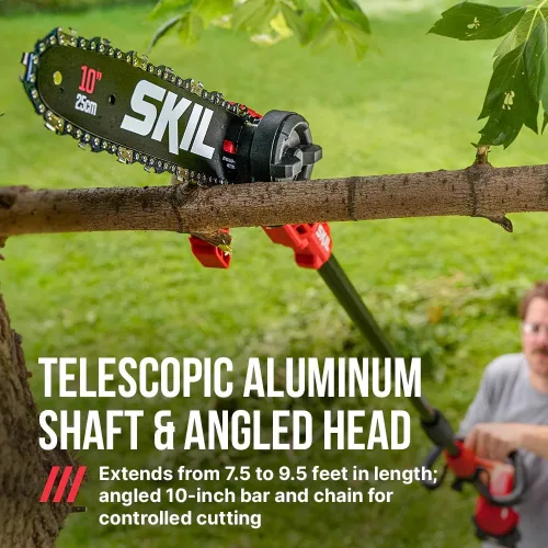 Miniatura 3 de SKIL PWR CORE 40 Kit de sierra de poste sin escobillas de 40 V 10 pulgadas con eje telescópico de más de 9 pies y cabeza en ángulo, incluye batería