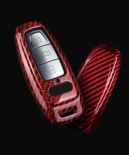 Miniatura 5 de iJDMTOY Funda para llavero de fibra de carbono, color rojo brillante, compatible con Audi 2019 en adelante A6 A7 E-Tron A8 Q8, llavero inteligente