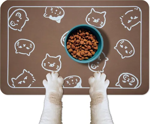 Miniatura 19 de YCT Alfombrilla de comida y agua para gatos para mascotas - Alfombrilla antideslizante súper absorbente para cuenco de perro con múltiples logotipos