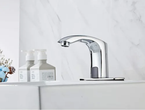 Miniatura 5 de Grifo automático para lavabo de baño con tapa de orificio, sensor de placa, sin contacto, grifo de tocador cromado de doble alimentación, manos Cromo
