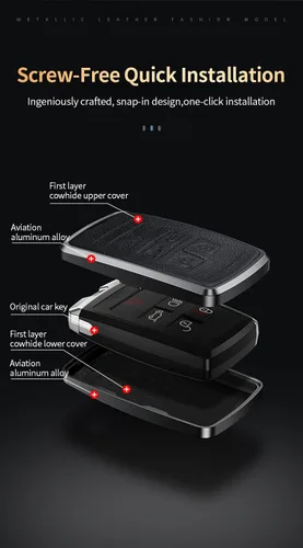 Miniatura 4 de SANRILY Funda para llavero Land Rover 2021 con control remoto sin llave para Range Rover Sport Jaguar XF, llavero de cuero, color negro