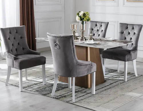 Miniatura 14 de Kmax Velevt - Juego de 2 sillas laterales tapizadas de mediados de siglo, modernas sillas decorativas con patas de madera blanca capitoné