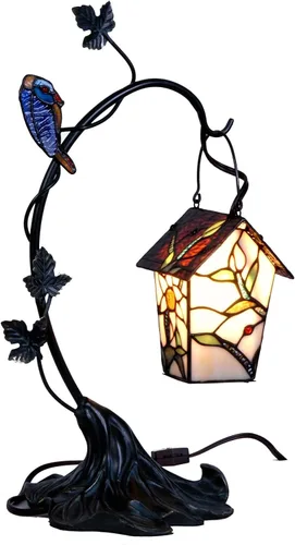 Miniatura 9 de Bieye L10782 - Lámpara de mesa estilo Tiffany con vitral en forma de casa de pájaro para decoración del hogar (17.8 cm de alto, libélula)