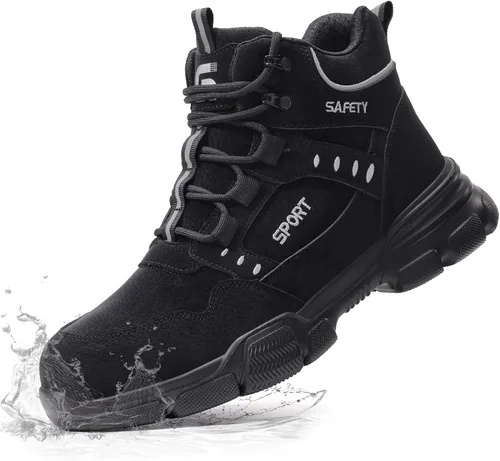 Botas de punta de acero para hombre, botas de trabajo ligeras para hombres, botas de seguridad altas con suela media Kevlar resistente a pinchazos,