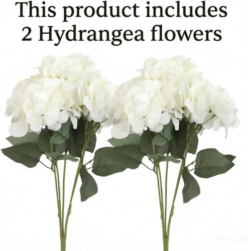 Miniatura 2 de Paquete de 2 flores de hortensias artificiales blancas, 10 cabezas de seda falsas para el hogar, boda, fiesta, centro de mesa, decoración de mesa