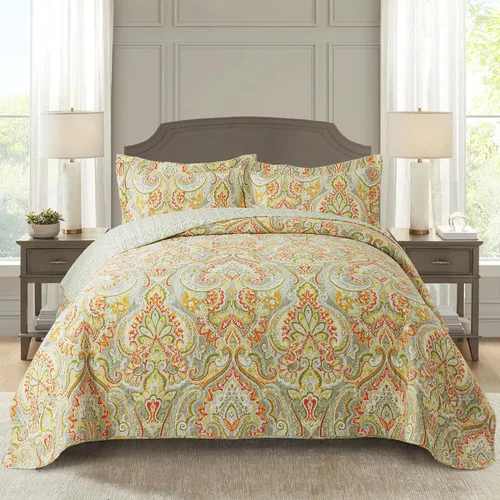 Miniatura 14 de NEWLAKE - Juego de cubrecama reversible de microfibra bordada con patrón floral en relieve en jacquard beige, tamaño queen