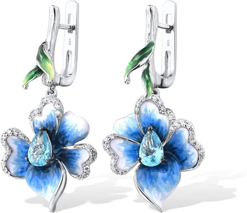 Miniatura 2 de Santuzza Pendientes de plata de ley con piedras preciosas esmaltadas