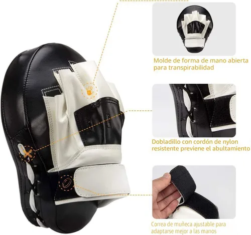 Miniatura 2 de Valleycomfy - Manoplas de boxeo curvadas de piel sintética para entrenamiento Negro blanco