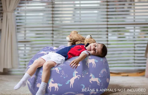 Miniatura 6 de Aubliss Puf de Almacenamiento de Animales de Peluche, Silla Puf de Unicornio, Stuff 'n Sit para Niños, Mediano 32" - Lona Unicornio Azul Azul
