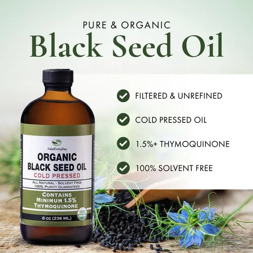 Miniatura 3 de Aceite de semilla negra orgánico - Certificado USDA prensado en frío en botella de vidrio con más del 1.5% de timoquinona, 3 veces más fuerte