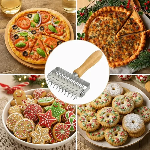 Miniatura 2 de Rodillo de acero inoxidable para masa de pizza, perforador de agujeros, herramienta de acoplamiento para pastel de pizza, galletas, pan