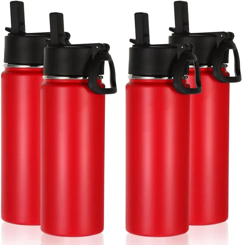 Miniatura 32 de Volhoply Paquete a Granel de 8 Botellas de Agua Aisladas de 18 Onzas, Botellas de Agua de Acero Inoxidable para Niños con Tapa con Pajita, Botella