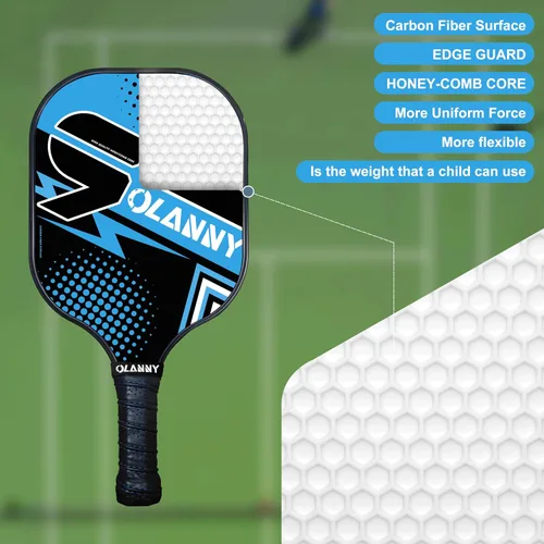Miniatura 5 de OLANNY Juego de paletas de pickleball de grafito, raquetas de primera calidad, cara de fibra y polímero de núcleo de panal de abeja, incluye paletas