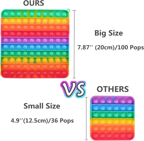 Miniatura 3 de Juguetes sensoriales para ansiedad de gran tamaño, 7.87 pulgadas, 100 burbujas, juguetes grandes de silicona para aliviar la presión, color arcoíris