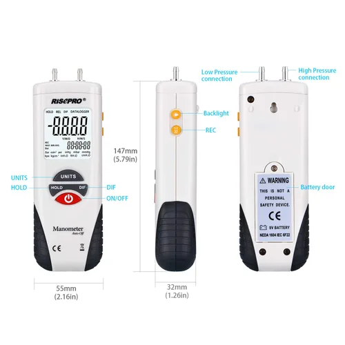 Miniatura 5 de medidor digital de presión del aire y medidor de presión diferencial. manómetro hvac de presión de gas