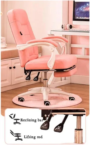 Miniatura 5 de YYDS Silla de juegos de moda para niñas, silla ejecutiva ergonómica en casa, oficina en vivo, silla giratoria de respaldo alto con reposabrazos Beige