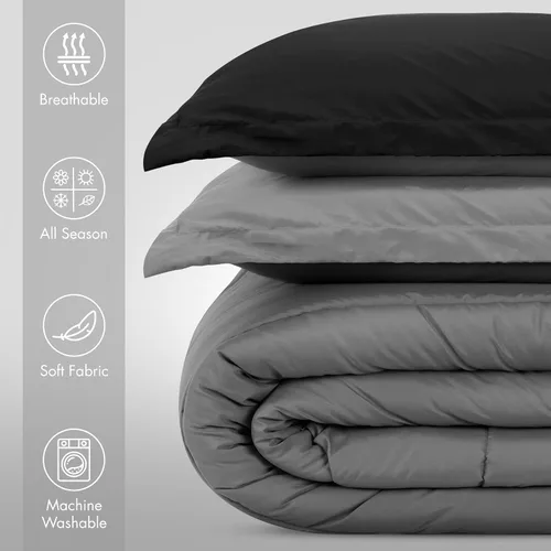 Miniatura 2 de Utopia Bedding - Juego de edredón reversible para todas las estaciones en negro y gris con 2 fundas de almohada, juego de ropa de cama de microfibra