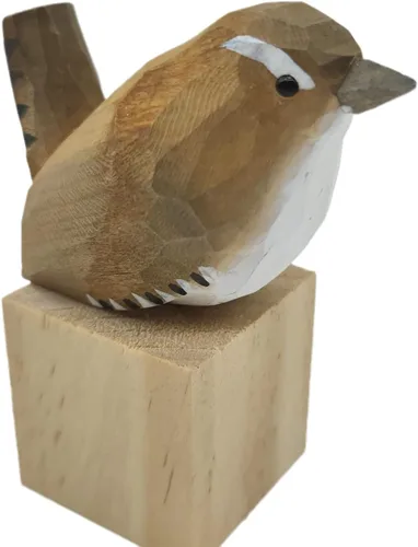 Miniatura 44 de Figura de pájaro de madera Azure Tit, tilo tallado a mano, marrón claro, decoración moderna para el hogar, regalo de pájaro