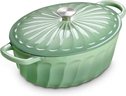 Miniatura 13 de Estofador de hierro fundido esmaltado, horno holandés esmaltado de 3.8 cuartos de galón con asas, sartén estofadora de hierro fundido con tapa