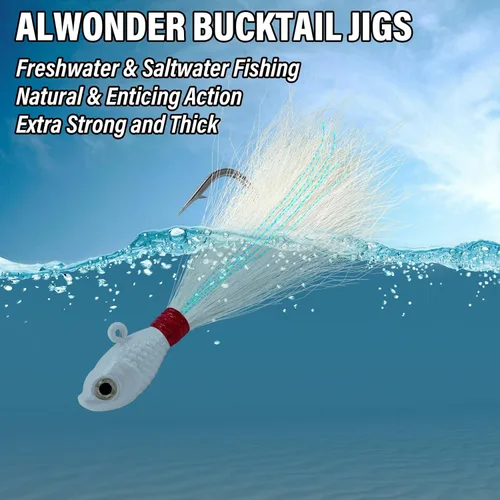 Miniatura 13 de Alwonder Paquete de 5 plantillas de cola de cubo para el cabello, señuelos de pesca de agua salada, pesca de agua dulce, señuelos de pesca de surf