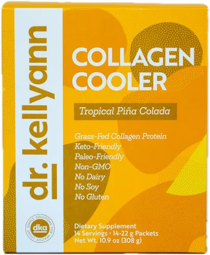 Dr. Kellyann Enfriador de colágeno – Pina Colada tropical | 0.55 oz de proteína de colágeno alimentada con pasto por porción | Apto para dieta