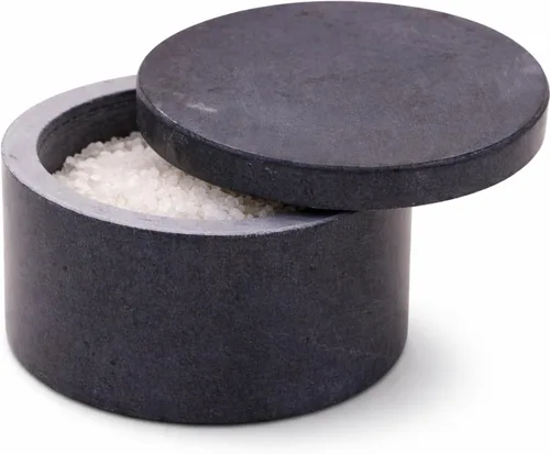 Miniatura 10 de Caja única de sal y pimienta, elegante caja redonda de mármol negro con tapa para almacenamiento de sal, especias y hierbas. Contenedor perfecto