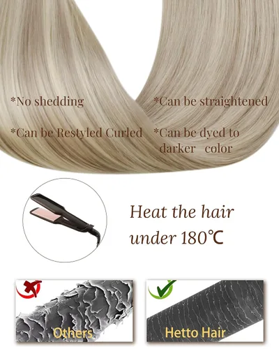 Miniatura 5 de 【Descuento】Hetto - Extensiones de cabello con cinta adhesiva, 40g, extensiones de cabello humano, color rubio ceniza oscuro degradado a rubio medio