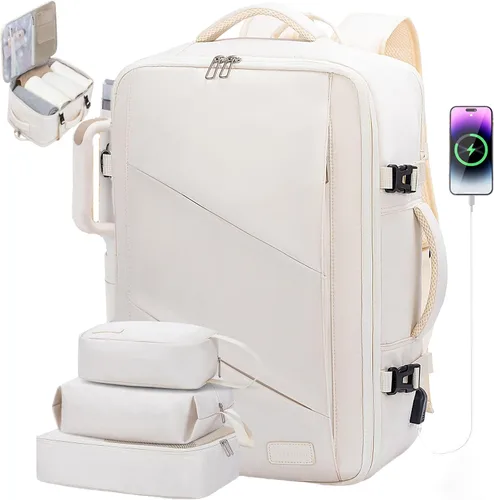 LOVEVOOK Mochila de transporte de viaje, bolsa de viaje grande de 40 L para hombres y mujeres, aprobada para vuelos con 3 cubos de embalaje, maleta