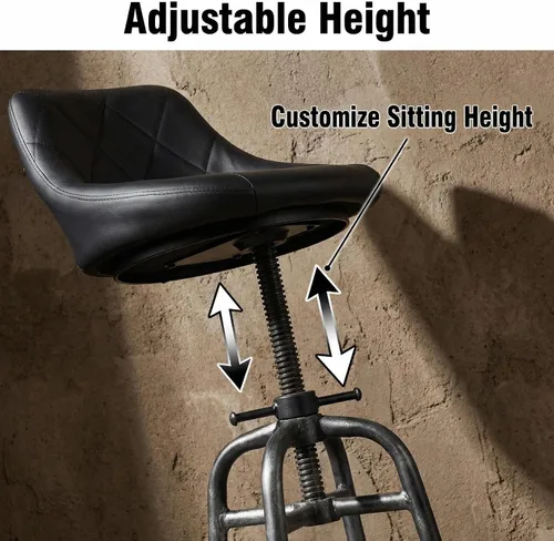 Miniatura 7 de Diseño industrial Metal Altura ajustable PU Respaldo Silla Vintage Bar Taburete Negro Asiento de cuero